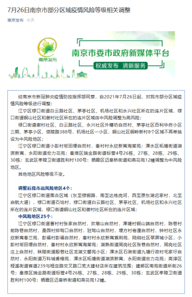 南京一区调为高风险地区了吗(南京高风险地区有哪些)