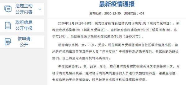 黑龙江新增本土确诊7例,黑龙江新增20例