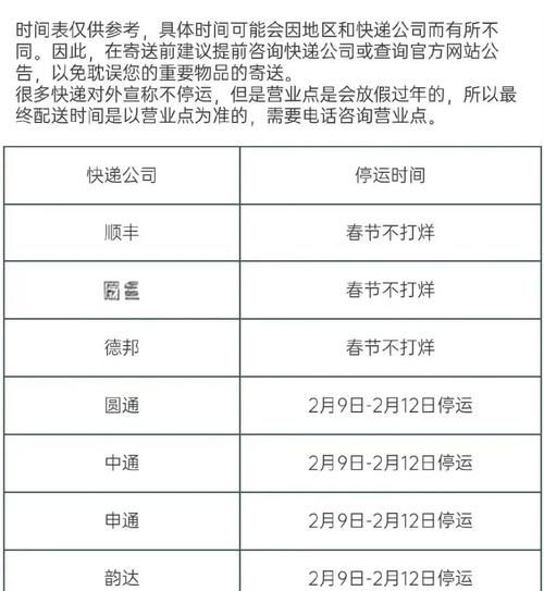 2023年快递停发通知,2023年春节物流停运时间