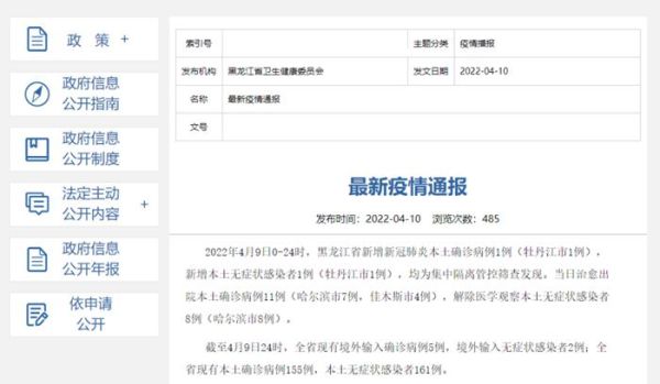 黑龙江新增1例本土确诊,黑龙江新增本土确诊多少例